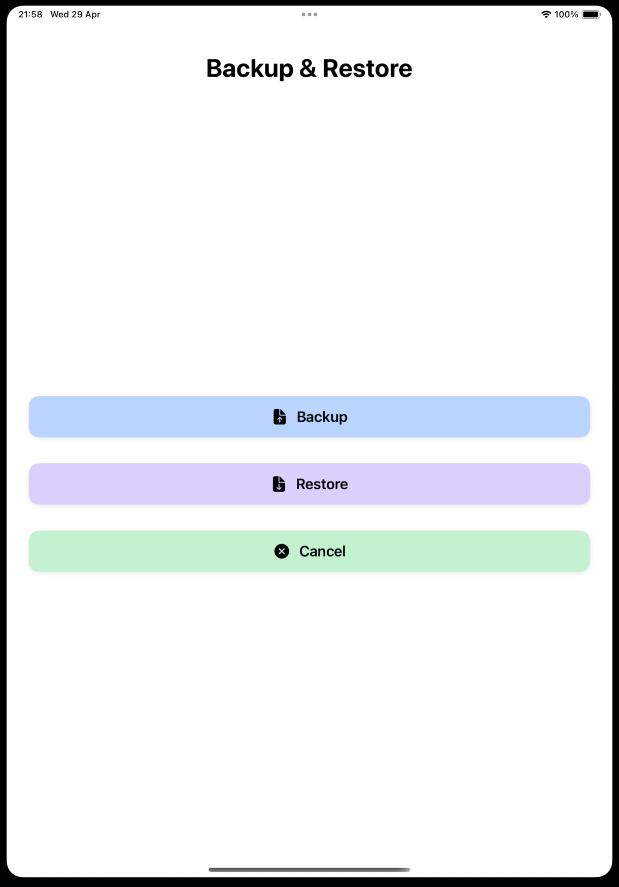 MusDis Backup and Restore Screen