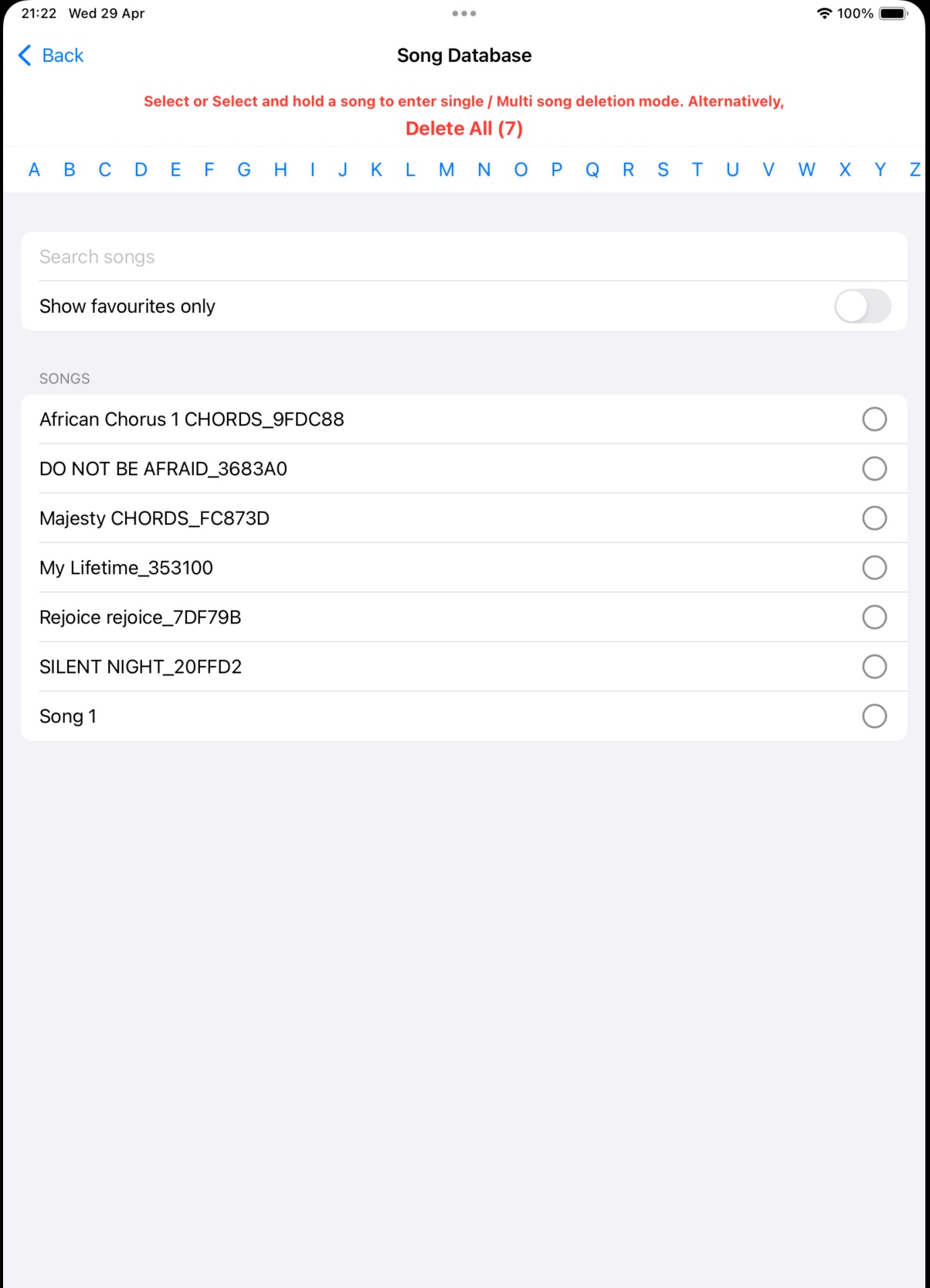 MusDis Song Database Screen
